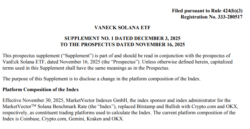 VanEck Solana ETF prospectus notes on contributor concentration risk.